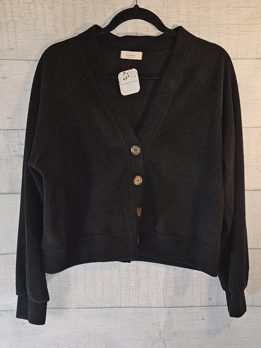 NWT Les Amis Boutique Black Button-Front Cropped Cardigan